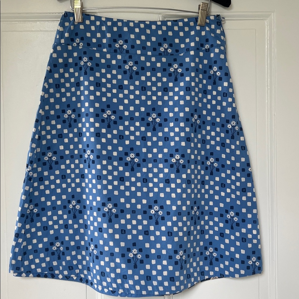 Reversible Blue Floral Dot A-Line Cotton Skirt